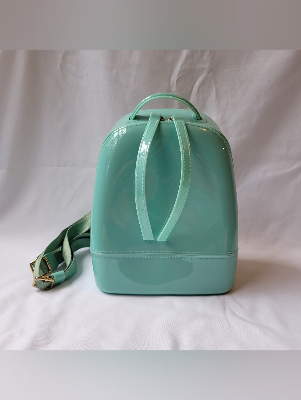 Mini Jelly Backpack Womens Cute Aqua Blue PVC Backpack Adjustable Straps 9 In.